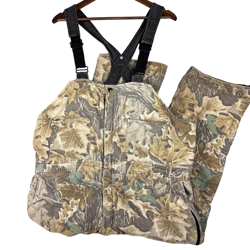 Vintage Walls Outdoors Camo Bib Overalls Men 2XL Short Insulated Zipper Legs 90s
